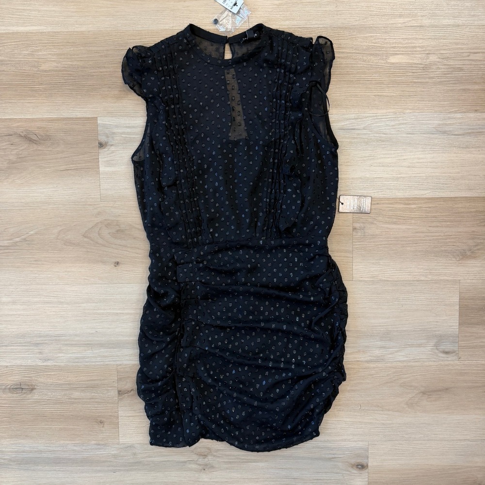 Women's Express Clip Dot Ruched Mini Dress, Black, Size Large, New with Tags